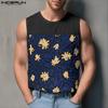 INCERUN Men Sleeveless Floral Print Casual Loose Tank Tops
