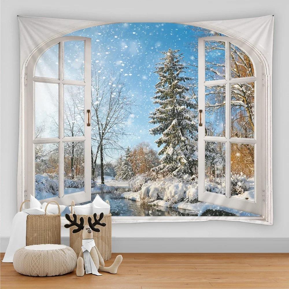 Bohemian Style 3D Window View Decorative Tapestry Hippie Wall Decoration Tapestry Bedroom Dormitory