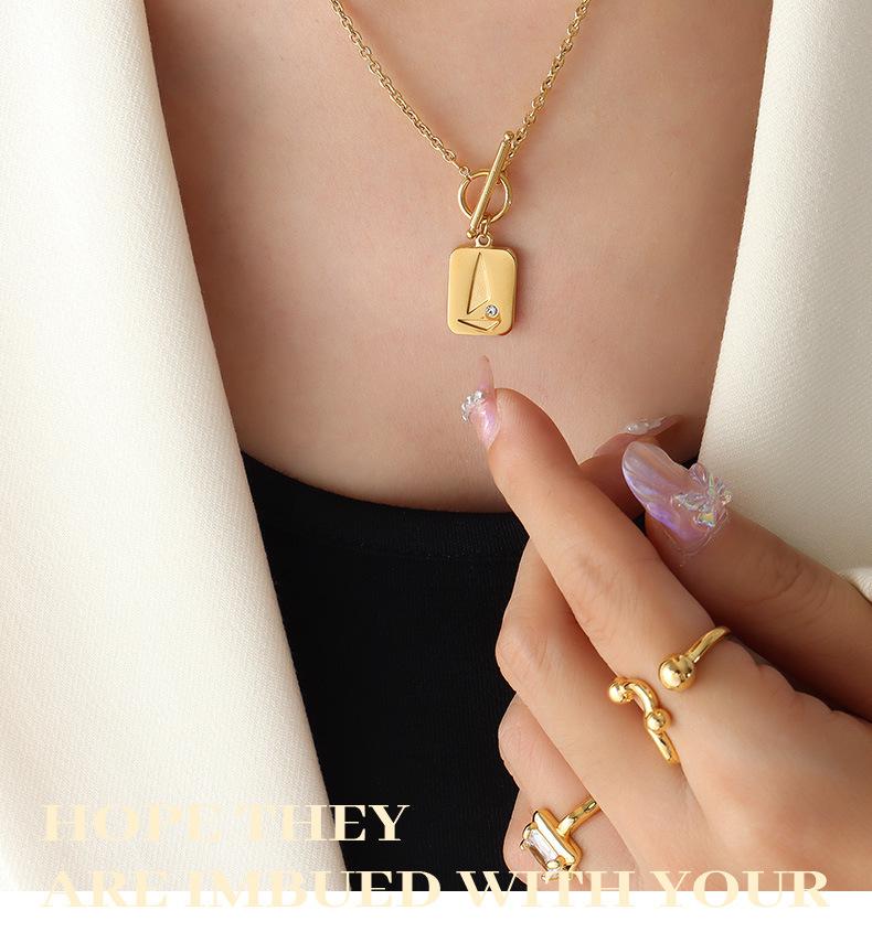 18K Gold-Plated Geometric Necklace with OT Buckle and Zircon Inlays