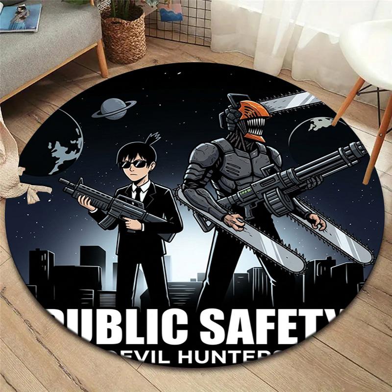 Chainsaw Man Round Area Rug Carpet Rug For Living Room Bedroom Sofa Playroom Decor Nonslip Floor Mat