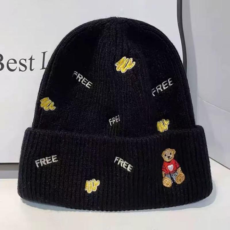 Wool hat cartoon autumn and winter versatile embroidered letter cold hat male cute melon rind parent-child pullover knitted hat