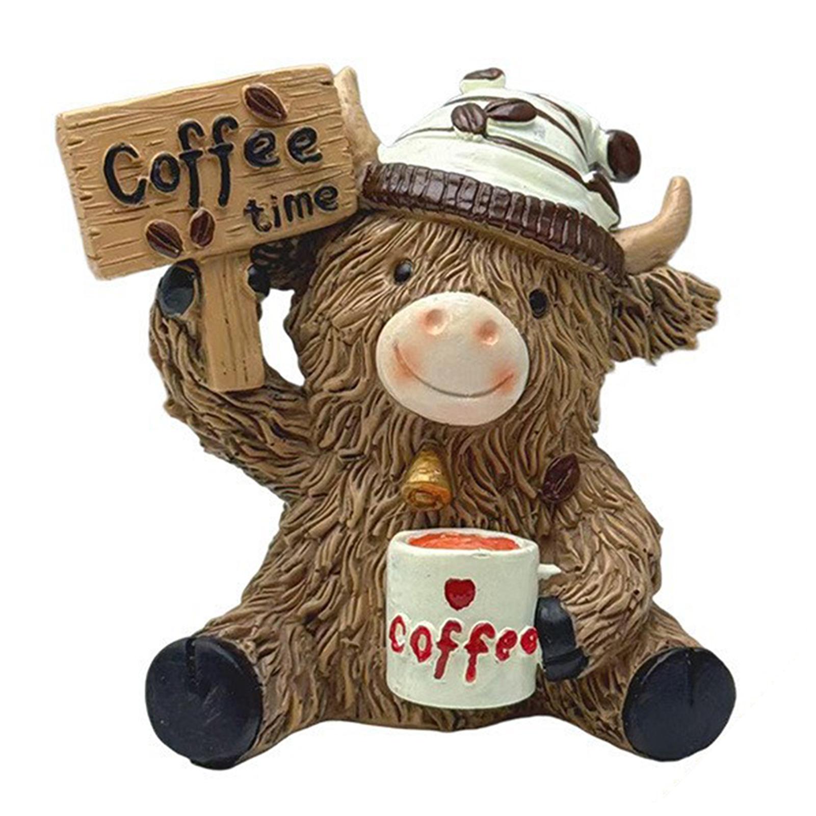 

Sturdy Highland-Cow Coffee Figurine Outdoor Sturdy Resin Weather-Resistant Long-Lasting Nooks Display