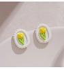 French Romantic Green Flower  Asymmetric Tassel Drop Earrings New Design Jewelry for Women's or Girl’s Sweet Ear Accessories
