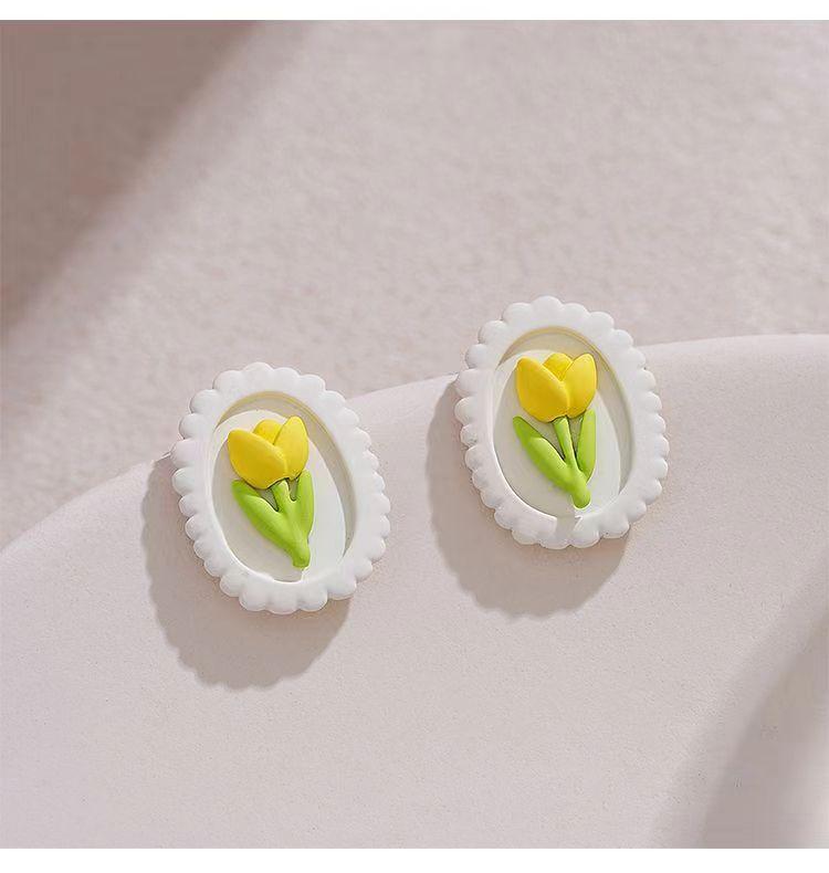French Romantic Green Flower Asymmetric Tassel Drop Earrings New Design Jewelry for Women's or Girl’s Sweet Ear Accessories