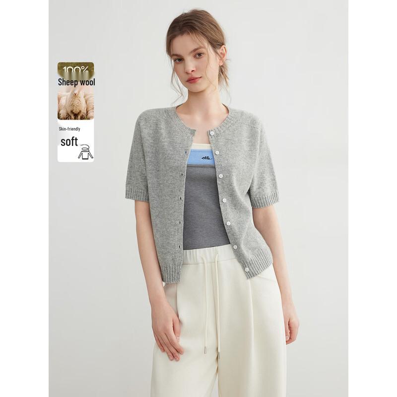 

ELLE Women s 100% Merino Wool Short Sleeve Knit Cardigan M