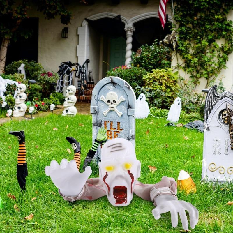 Halloween Glowing Skeleton Ground Plug Hands Set Creepy Ghost Horror Ornament Warm Light Decoration for Yard Street Party Props