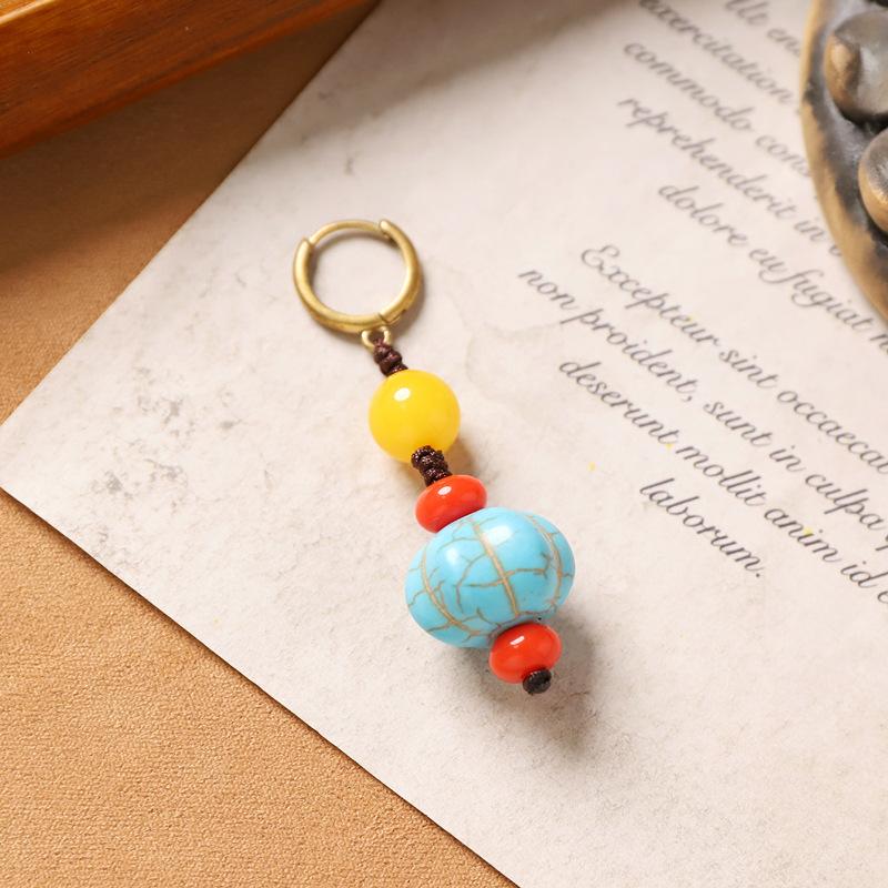 

Тибетские плетеные бирюзовые серьги-клипсы в стиле ретро, мужские серьги-пусеты, персонализированные тибетские серьги Дин Чжэнь, женские серьги