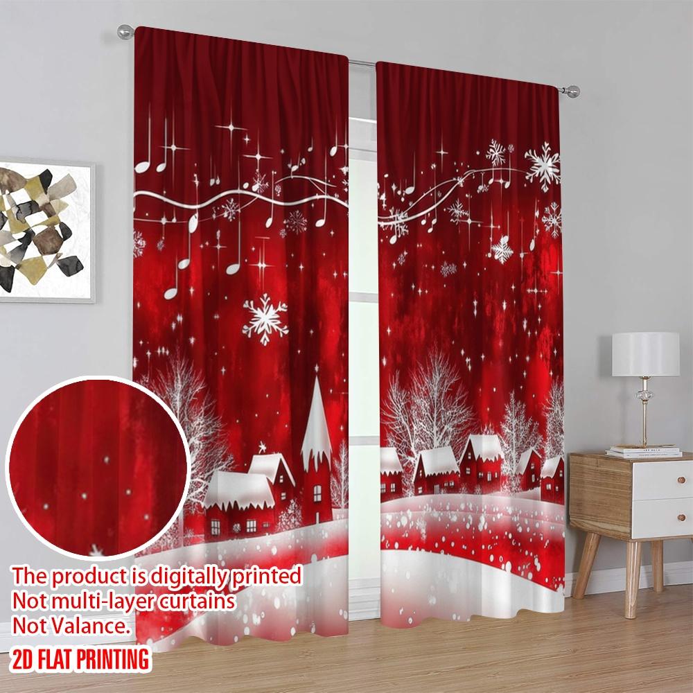 2pcs,2D Plane Printing Curtains&Window Treatment Winter Melody Polyester Fabric (without Rod) Decorations Inside Ldeal for