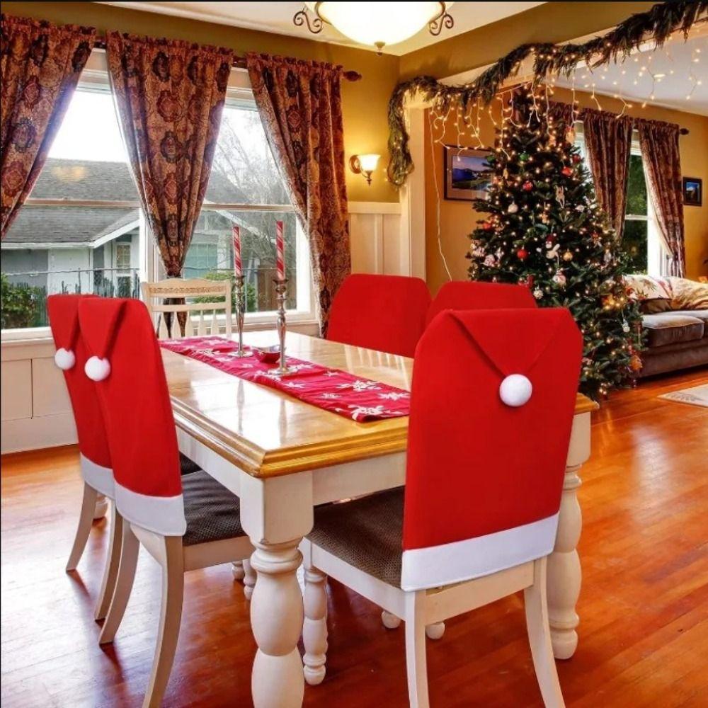 

4pcs Plush Ball Christmas Chair Cover Solid Christmas Table Decor Kitchen
