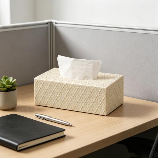 Tissue Box, with Waterproof Wear-Resistant Surface, Diamond Embossed Texture Compact Paper Holder for Office Bedroom