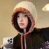 Plush Knitted Hat for Women In Autumn and Winter Handmade Big Head Surround Bag Hat Thickened Warm Furry Face-protecting Small Ear Protection Hat