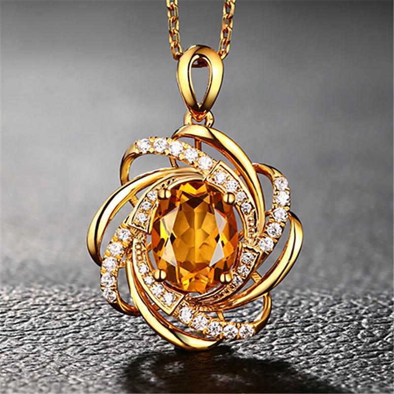 Real 18K Gold 2 Carats Topaz Pendant Women Luxury Yellow Gemstone 18 K Gold Necklace Crystal Jewelry Pendant Womens Accessoires жёлтый
