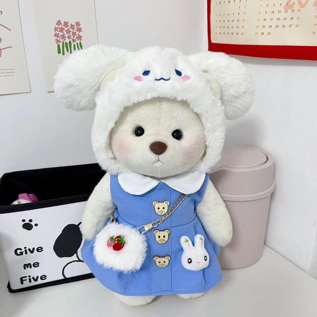 Medium Bear Outfit - Blue Pink Striped Carrot Overalls Set