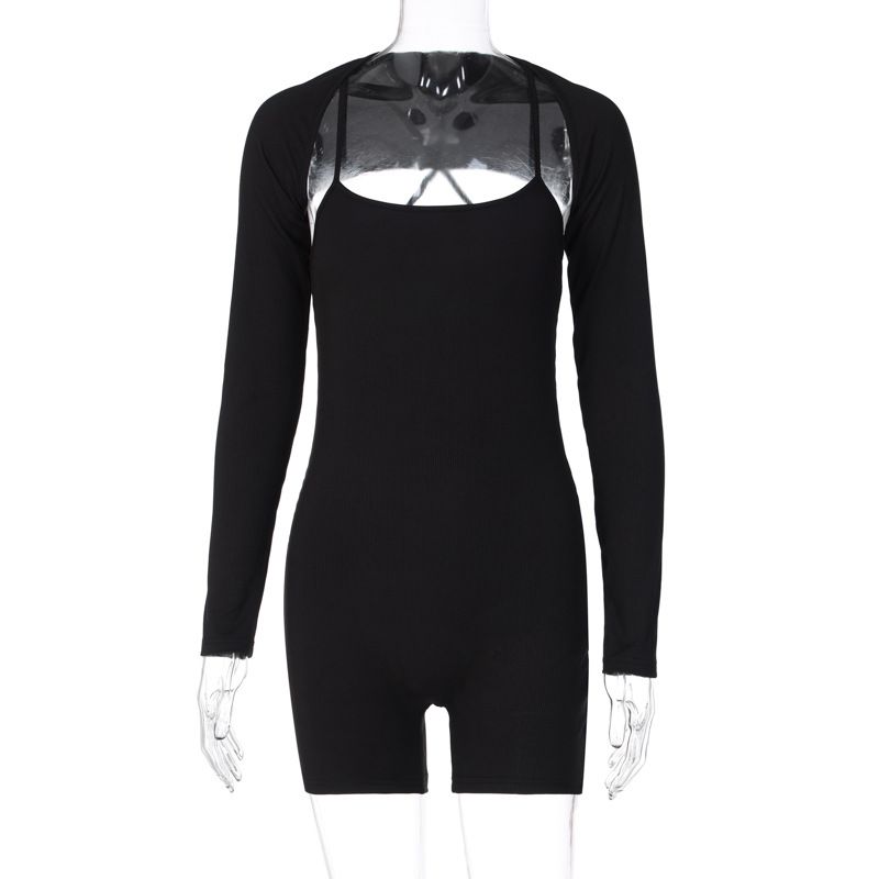 

Transition Sexy Zone Two-piece Set Sports Fitness Jumpsuits Women s Big U-Neck Shawl Tight Stretch One-Piece Shorts Adjustable black shoulder strap S