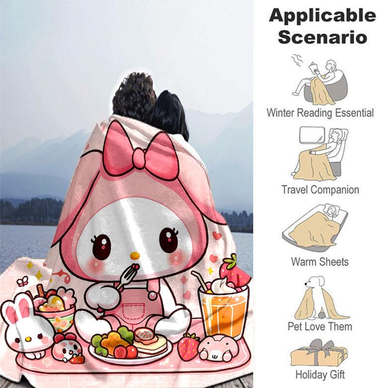 1pc My Melody's Sweet Breakfast Adventure Blanket, Soft Throw for Home Decor, Gift Idea, Suitable for All Seasons, Living Room, Travel, Camping, Car B