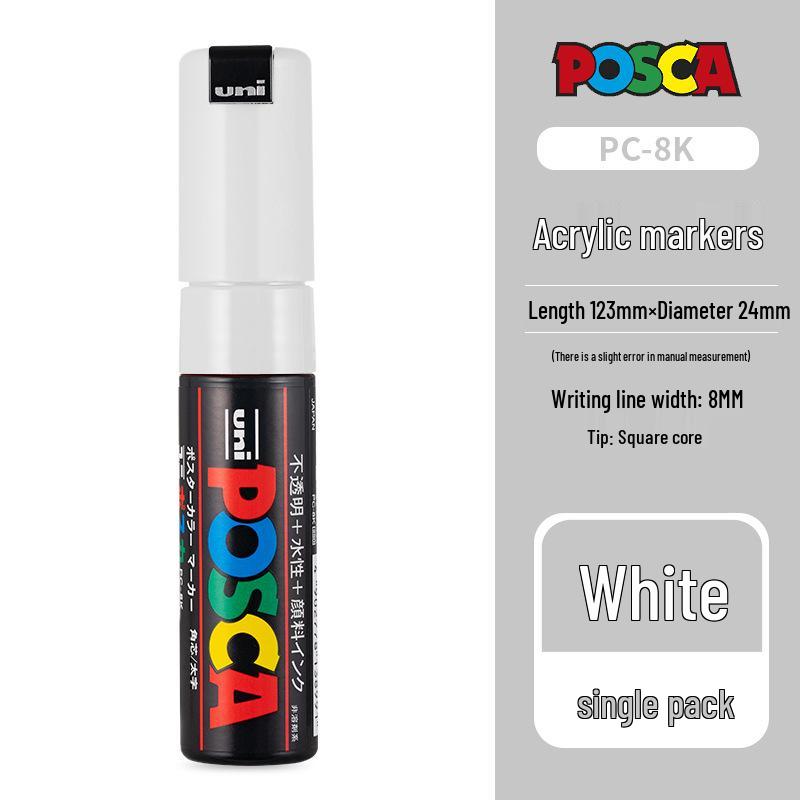 Set de Markere Acrilice Uni POSCA Albe: PC-1M/3M/5M pentru Carduri Negre Pictate Manual