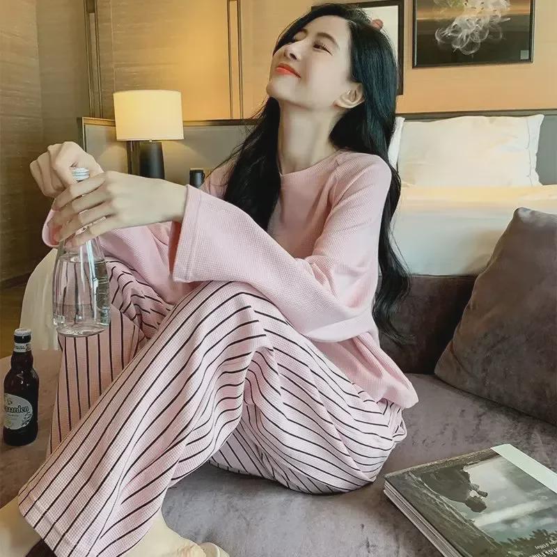 Women's 2023 Spring & Autumn Long-Sleeve Padded Pajamas, Lightweight, Large-Size Homewear