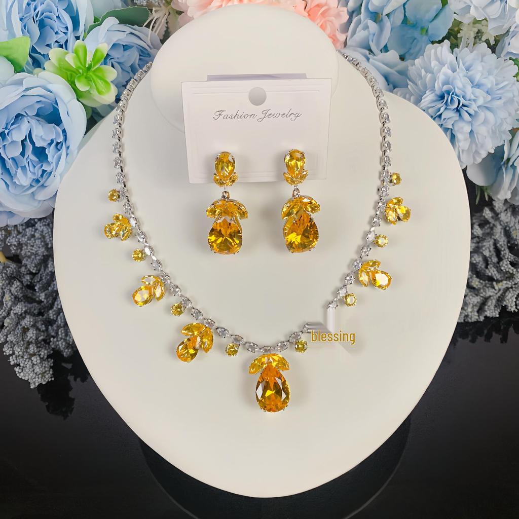 Luxurious Colorful Zircon Necklace & Earrings Set - Cross-Border Fashion Jewelry
