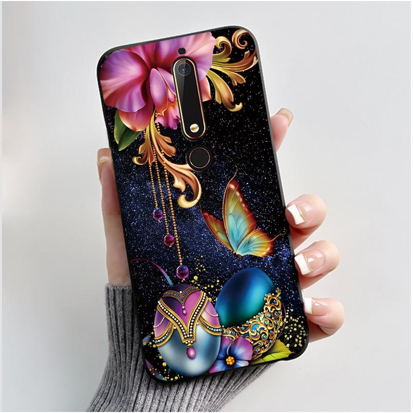 Custodia Per Nokia 6.1 6.1 Plus Custodia Antiurto Estetica Moda Cartone Animato Gatto Carino Nera Gomma Silicone Morbida Cover Bumper Alloggiamento