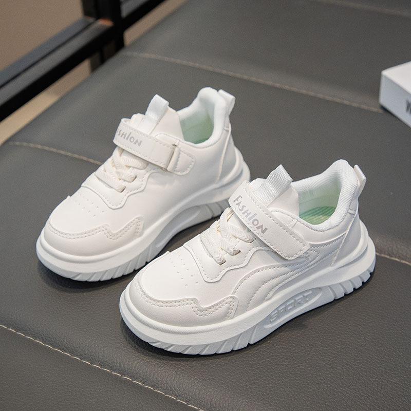 Kids White Hook and Loop Casual Sneakers 26