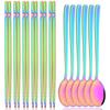 12pcs Colorful Dinnerware Set Korean Style Spoon Non-slip Chopsticks Cutlery Mirror Stainless Steel Flatware Kitchen Tableware