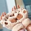 Women Cat Paw Gloves Cute Fuzzy Warm Half Finger Gloves Winter Plush Animal Paw Gloves for Girls Teens Cosplay Costume Parties Daily Wear