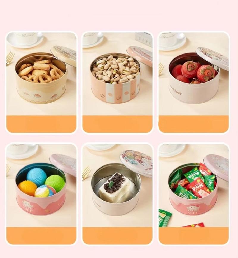 1pcs Cartoon Storage Box Empty Iron Box Large Round Tin Box for Candy Baking Cookies Packaging Kitchen Storage Container