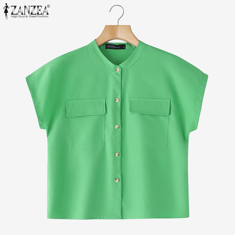 ZANZEA Chemisier d'été ample à manches courtes et col rond pour femme