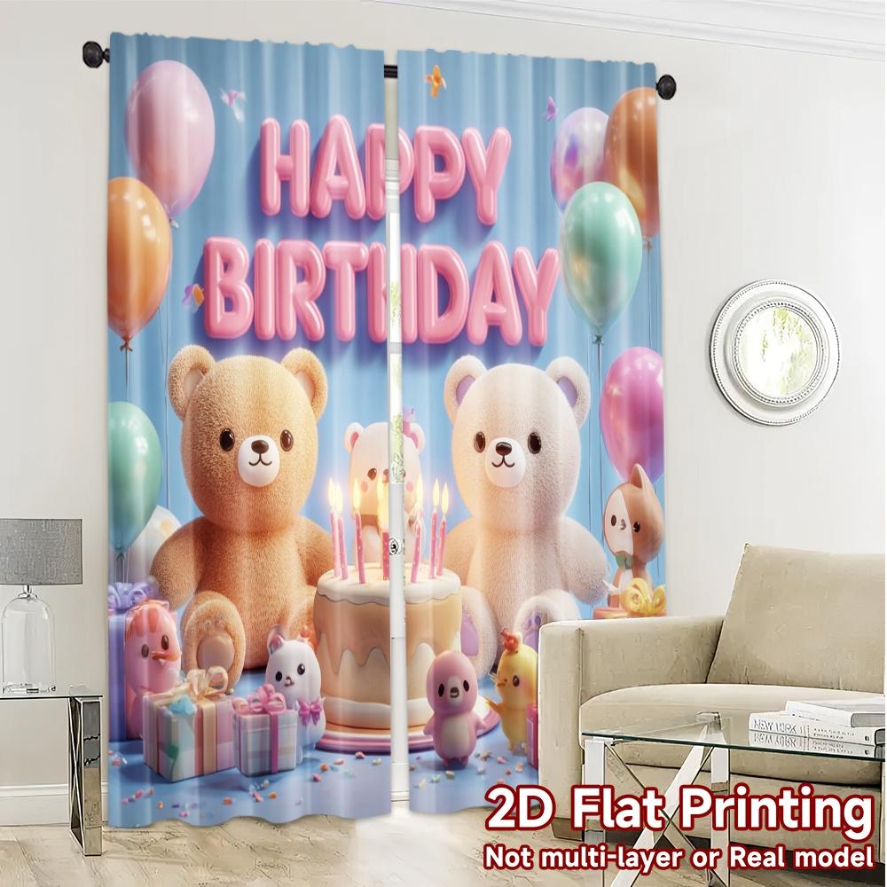 2pcs, 2D FLAT PRINTING Curtains (Without Rod) Birthday Bears Chic Contemporary Curtains Polyester Easy Install Curtains
