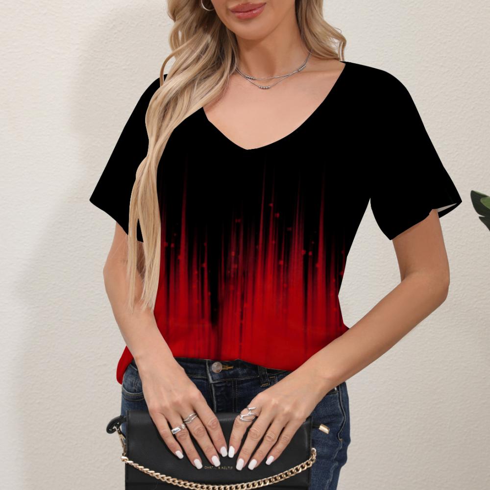 Dam T-shirt Sommar Gradient Grafiskt Tryck Blus V-ringning Mode Dam Retro Kläder Blommig Tryck T-shirt Damkläder