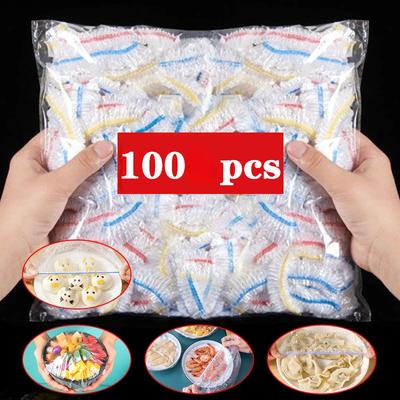 100pcs Colorful Disposable Food Cover Plastic Wrap Elastic Food Lids Cups Caps Storage Plastic Bag Kitchen Accessories