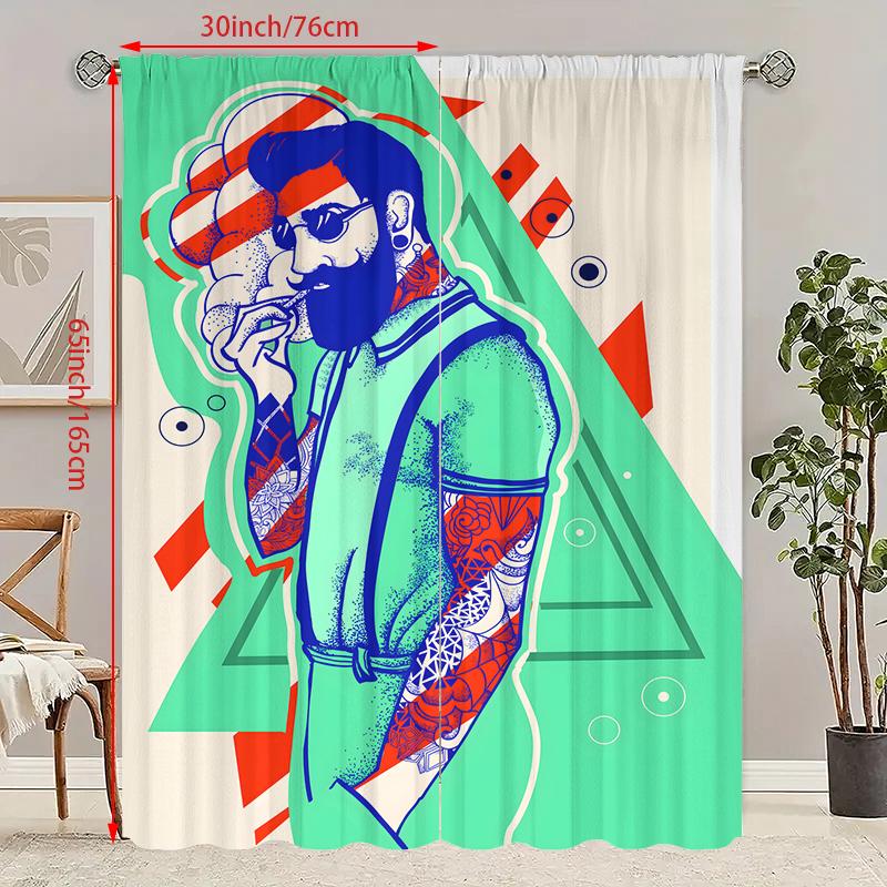 

Set Of 2 Handsome Man Printed Curtain Polyester Material Suitable Bedroom Curtains Living Room Decoration Made Area Window Treatment W100*H70(CM)-Rod Pocket&1PCS