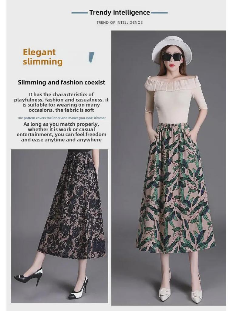 Dámská bohémská květinová áčková midi sukně z bavlny a lnu