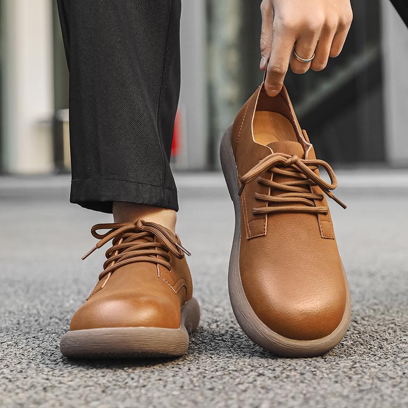 Fashion Breathable Lace-Up Flats for Men Soft Lightweight Walking Shoes Comfortable Business Dress Footwear Men's Leather Casual Shoes