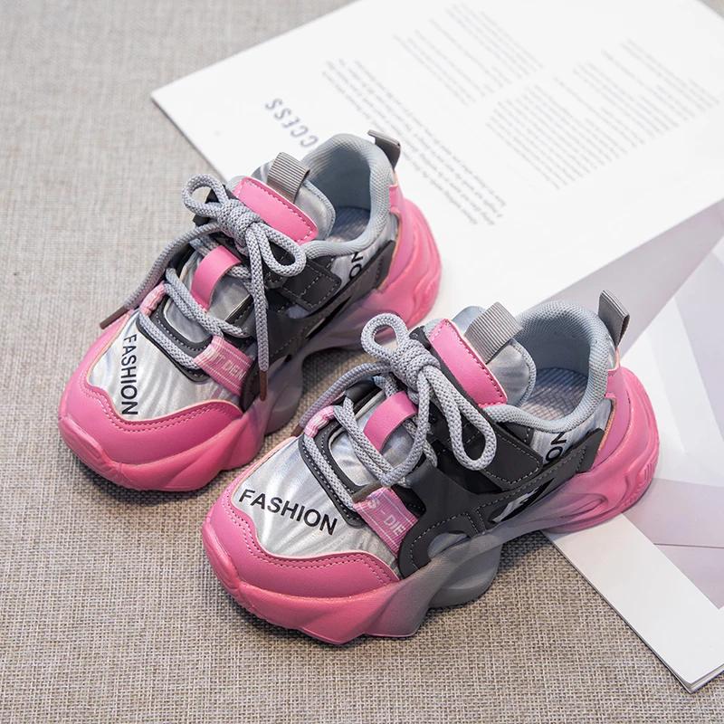 

Дышащие кроссовки для малышей, беговые кроссовки, обувь для игр на улице для девочек, на липучке, для повседневной носки, милые модные дизайны 30 розовый