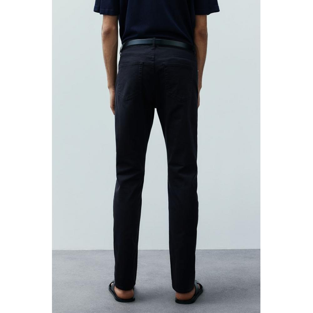 H M sliM Fit Cotton Twill Pants Navy Blue