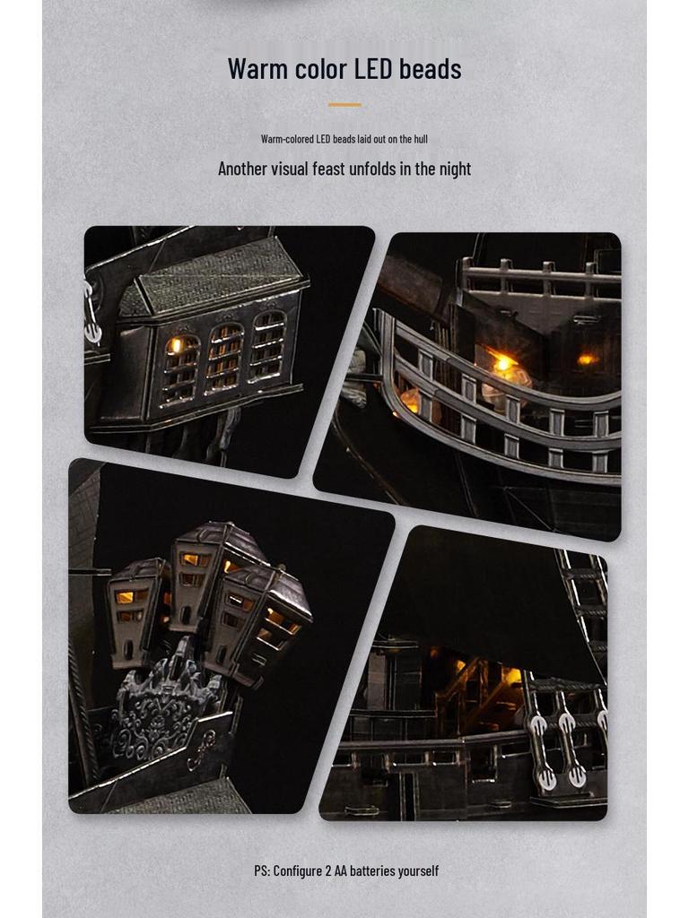 Lewo 3D Puzzle LED Black Pearl Pirate Ship - High Difficulty Stress Relief for Adults