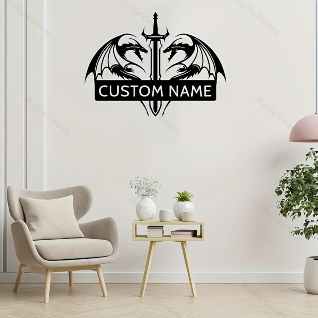 Metal Wall Art Dragon Name Sign Personalized Home Office Decor