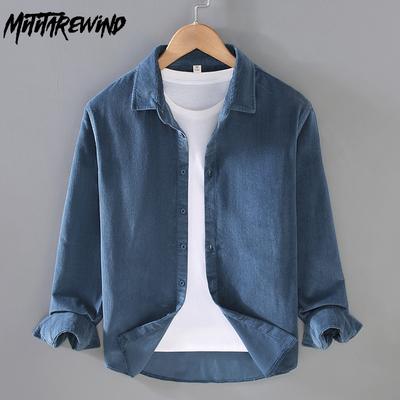 Autumn Men's Casual Shirt Daily Pure Cotton Long Sleeve Shirt Solid Color Turn-down Collar Corduroy Button Up Shirt