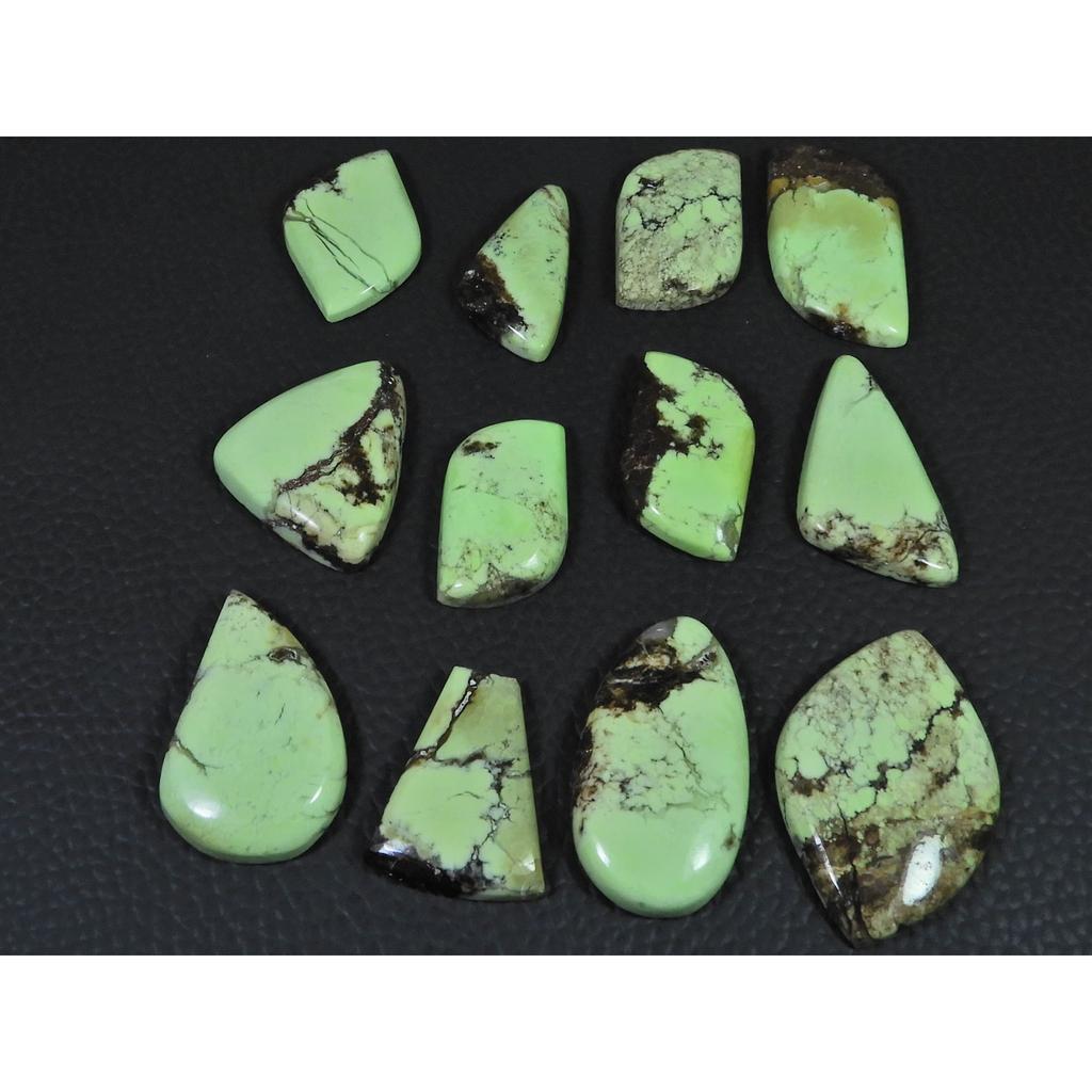 238Cts. Natural Lemon Chrysoprase Fancy Cabochon Loose Gemstone 12 Pcs Lot C-2498