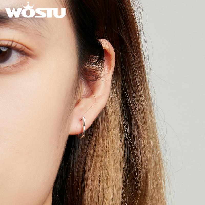 WOSTU 925 Sterling Silver Simple Cute Cat Earrings for Women Fine Jewelry