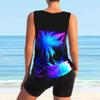Women's Shoulder Strap Swimsuit Multicolored Flowers Print Bikini Tankini Swimsuit