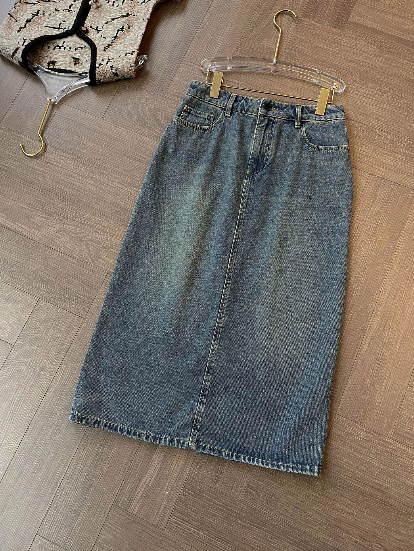 

TROW-100 Xinjiang Long-Staple Pure Cotton Back Slit Denim Skirt: Top-Selling Quality! Large синий