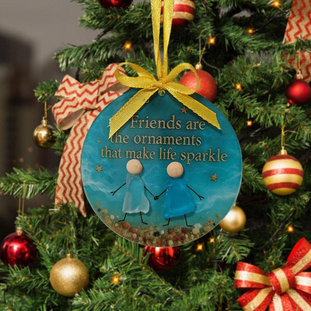 Glass Hanging Round Sign Time-less Friendships Keepsake For Christmas Tree Decoration