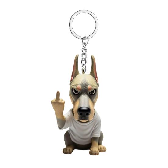 Middle Finger Posture Puppy Keychain 3D Dog Design Key Chain Backpack Cool Puppy Decoration Bag Accessories