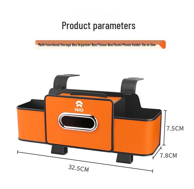Compatible with 23 Nio ES6, ES7, ET7 Models: Rear Seat Storage Box with Cup Holder and Tissue Box.