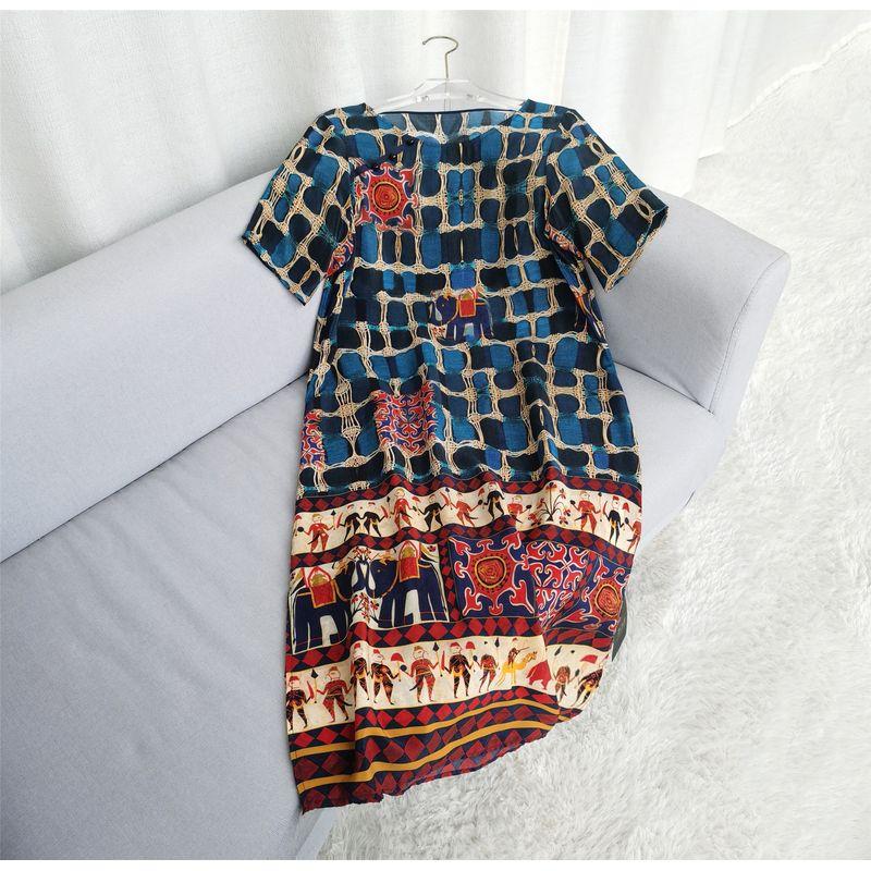 

Mulberry Silk Dress Retro Ethnic Style Silk Dress Women s Vacation Style Long Dress Casual Style Blue L