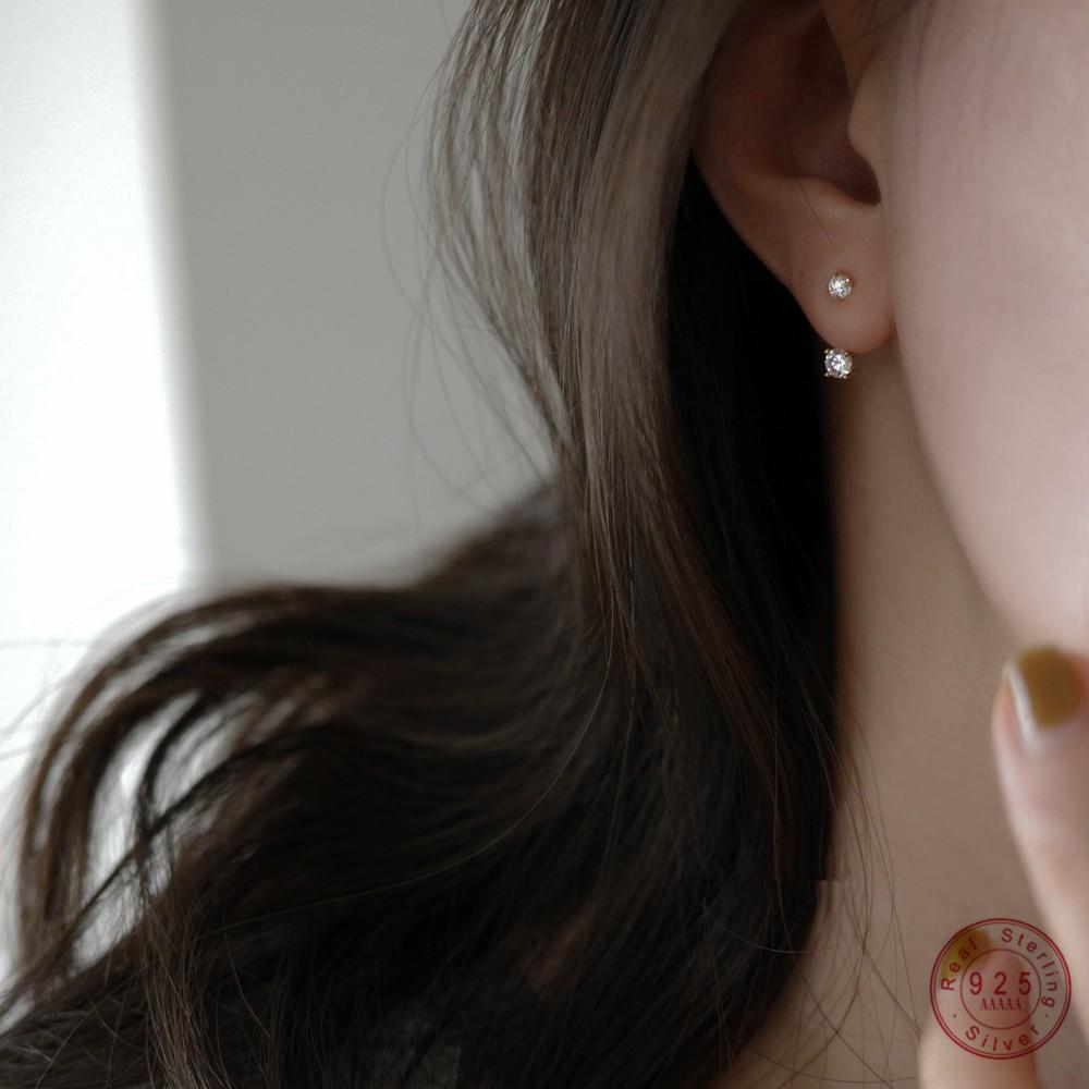 

Simple Mini Zircon Back Hanging Earrings 925 Sterling Silver Plated 14k Gold Exquisite Jewelry for Women срібний