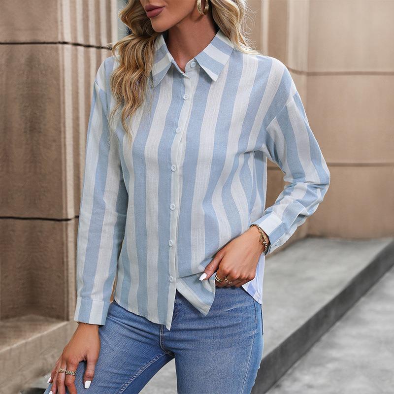 Women S Long Sleeve Striped Cardigan Shirt For Commuting