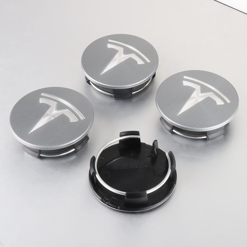 UBFMQ1 4pcs 56mm Black Silver Car Wheel Center Caps Rims Hub Cover Logo For Tesla Model 3 Y X S Hubcaps Auto Accessories